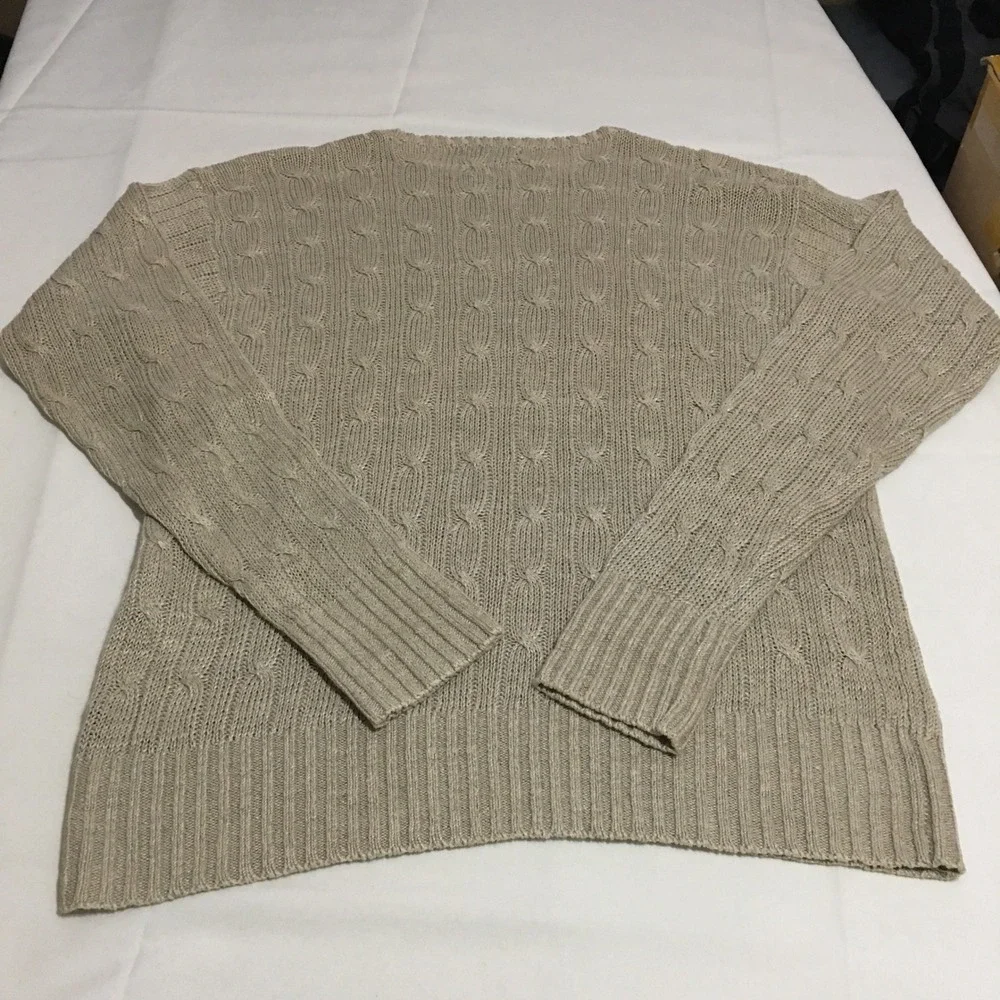 Polo Ralph Lauren Sweater Mens Medium Beige Linen Ramie Cable Knit